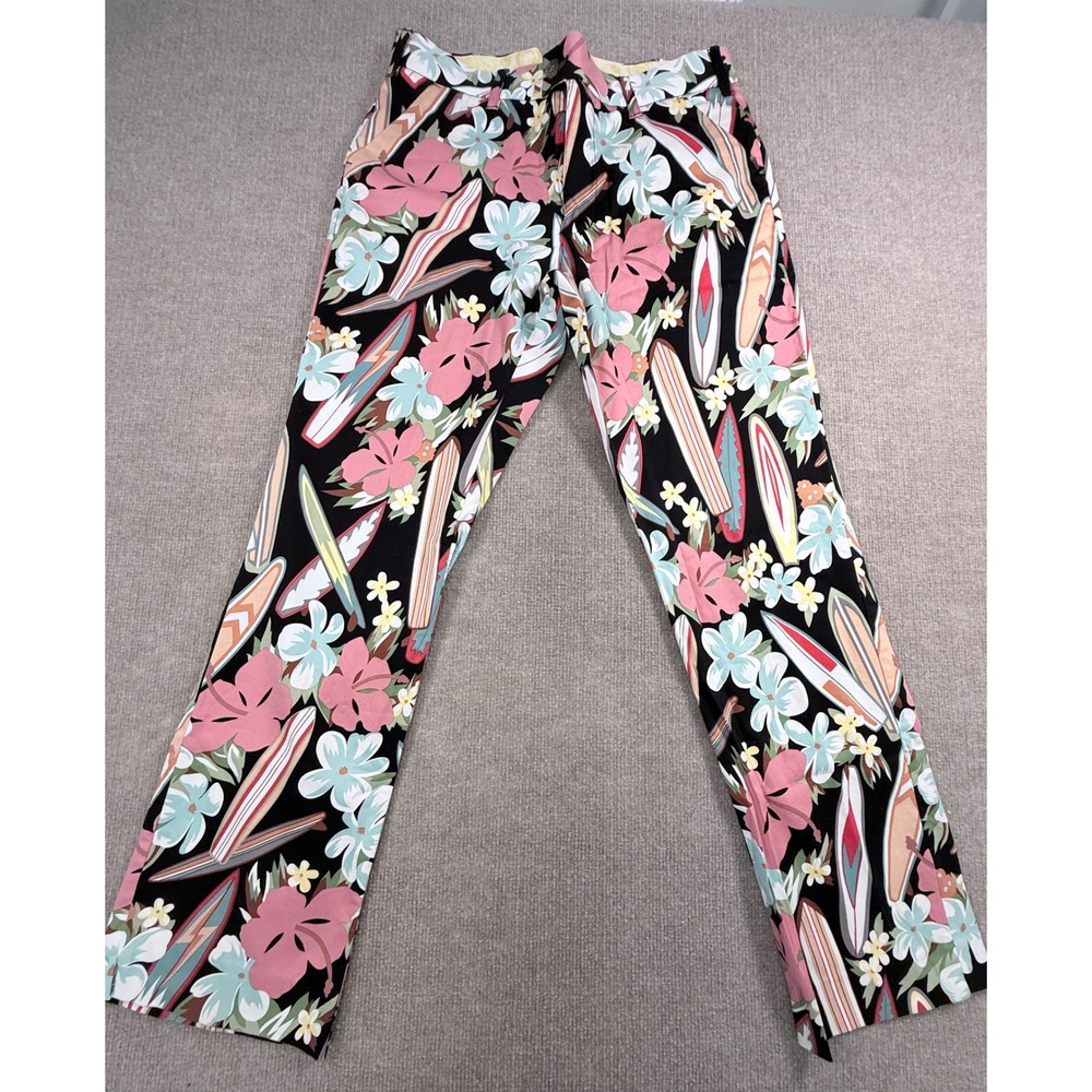 Loudmouth Golf Mens Surfboard Hibiscus Floral Tropical Pants Black 34x32